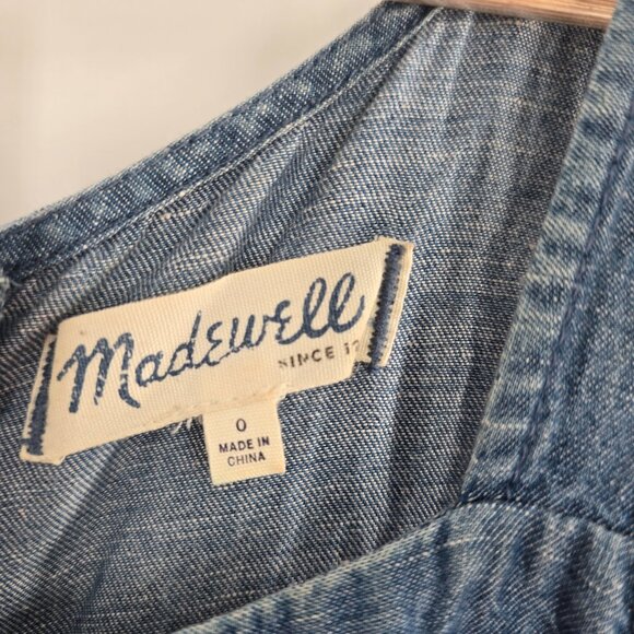 Madewell Womens Jumpsuit Chambray Muralist Tie Waist Crop Straight Leg Size 0‎ - Picture 3 of 5